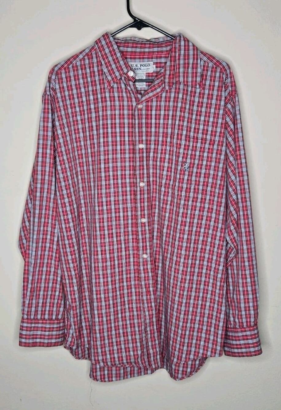 U.S. Polo Assn Shirt Mens Large Red/ Blue/White Button-Up Longsleeve Casual